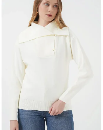Pulover dama BigDart, acrilic, guler sal, tricot, Fildes Natural,