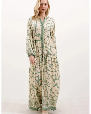 Rochie maxi HiCCUP BDART, decolteu în V, Verde lime