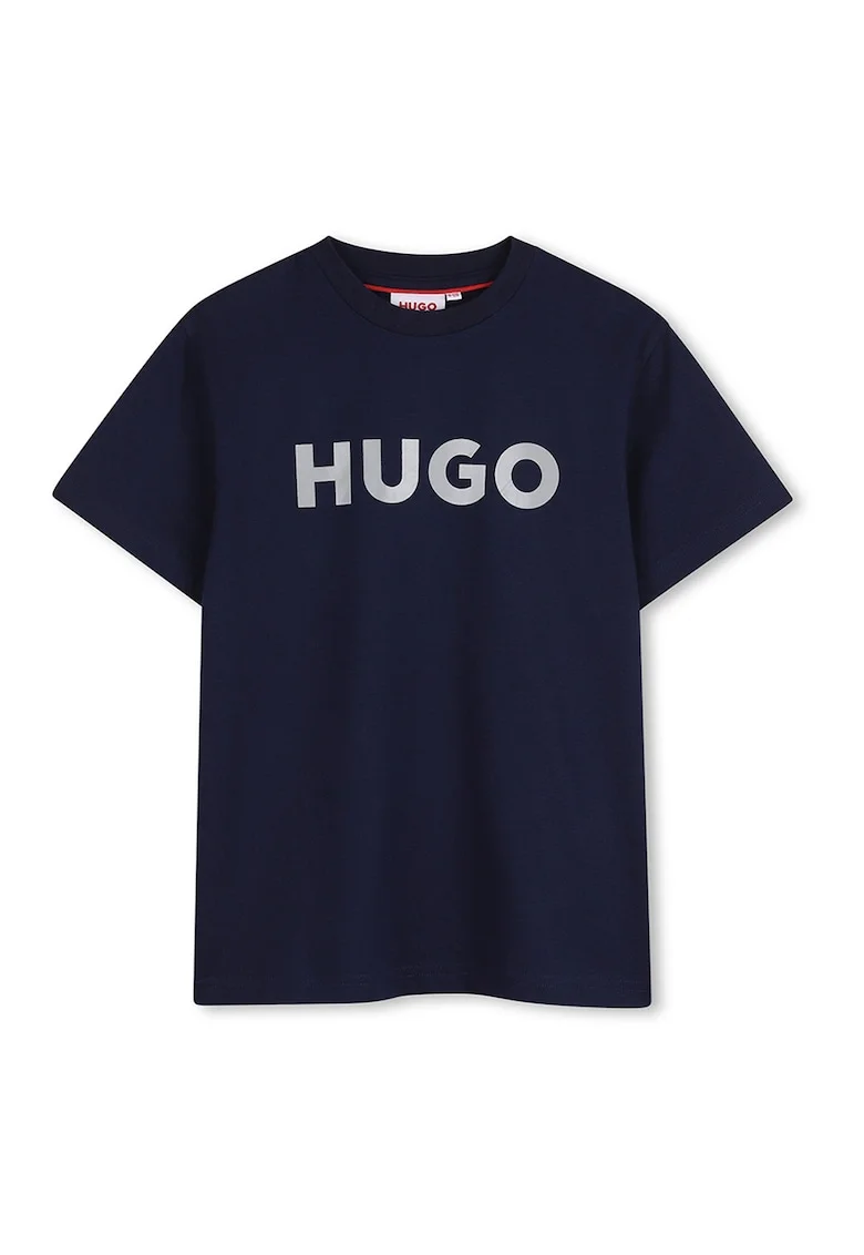 Tricou cu decolteu la baza gatului si imprimeu logo pe piept, Albastru ultramarin
