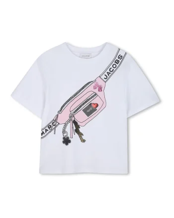 Tricou cu decolteu la baza gatului si model grafic, Alb/Negru/Roz pal