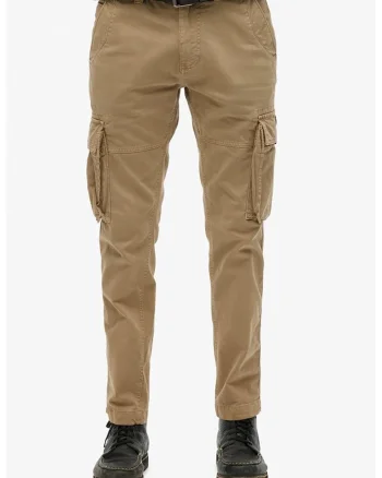 Pantaloni cargo cu model uni, Maro camel
