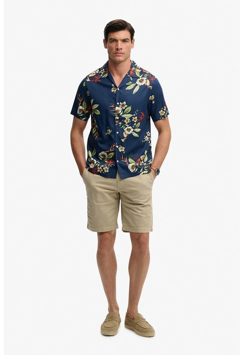 Camasa regular fit cu model floral, Albastru inchis/Verde pal