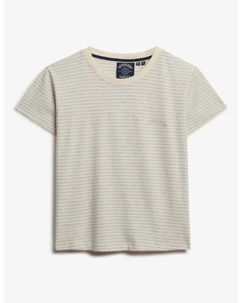 Tricou de bumbac cu dungi, Bej/Gri melange