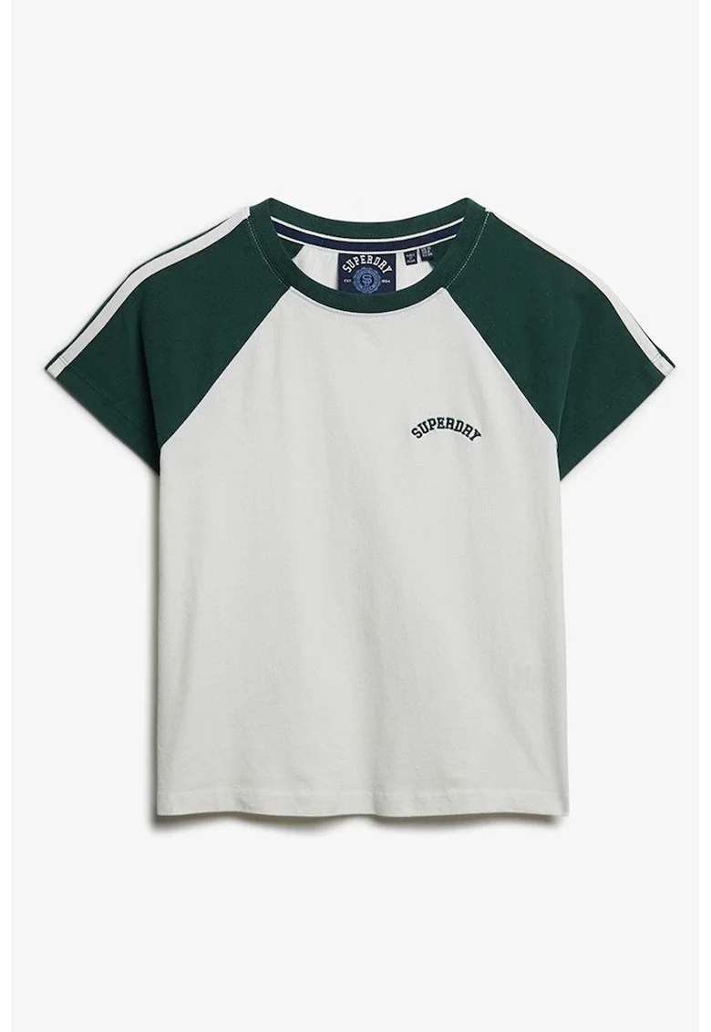 Tricou cu doua nuante si maneci raglan, Alb fildes/Verde englez