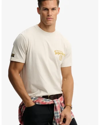 Tricou cu decolteu la baza gatului si imprimeu, Crem