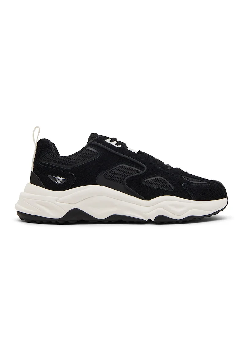 Pantofi sport Serpent-H din piele intoarsa cu garnituri din plasa, Negru stins
