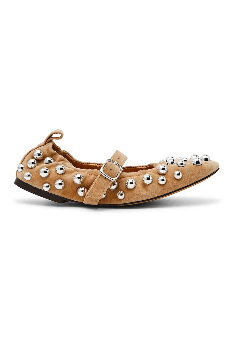 Pantofi Mary Jane din piele intoarsa cu nituri Sunrays, Maro nisip