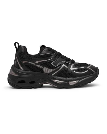 Pantofi sport demi-wedge din plasa cu garnituri din material sintetic, Negru, Argintiu,
