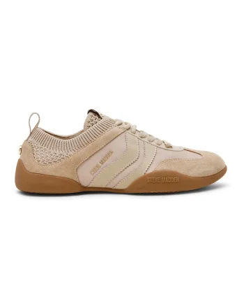 Pantofi sport de piele intoarsa cu insertii din material textil, Maro nisip,