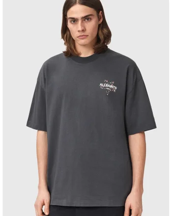 Tricou supradimensionat cu imprimeu logo, Alb/Gri inchis