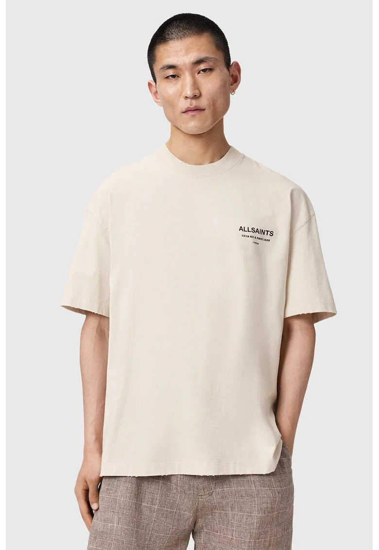 Tricou supradimensionat cu imprimeu text, Negru/Bej