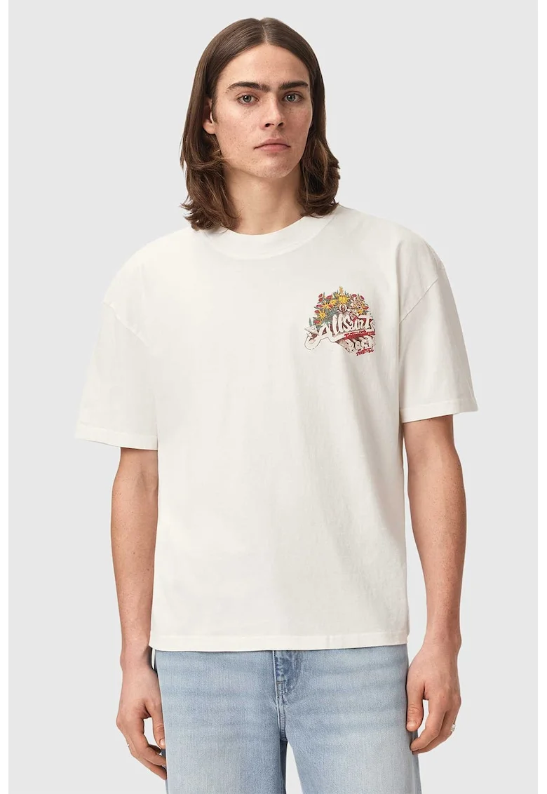 Tricou supradimensionat cu imprimeu, Rosu vermillion/Bej deschis
