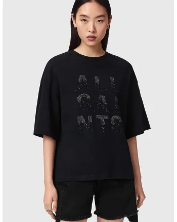 Tricou din bumbac cu broderie logo cu margele, Negru