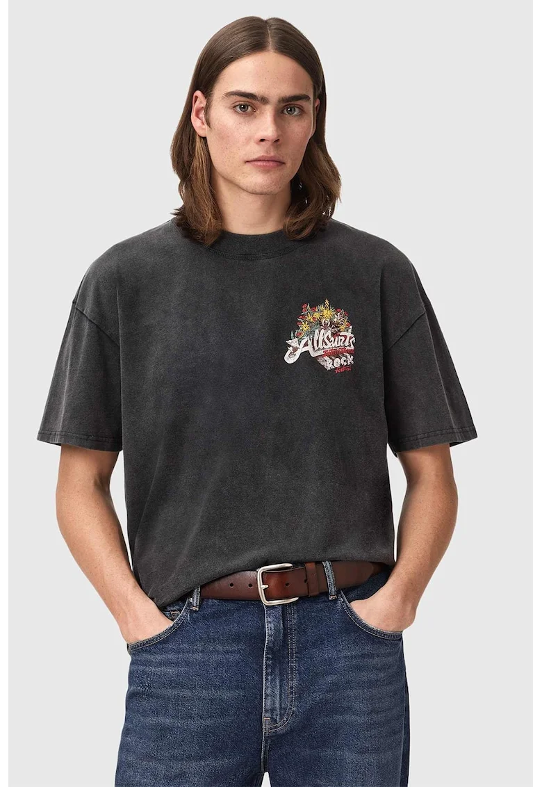 Tricou supradimensionat cu imprimeu, Rosu vermillion/Negru antracit