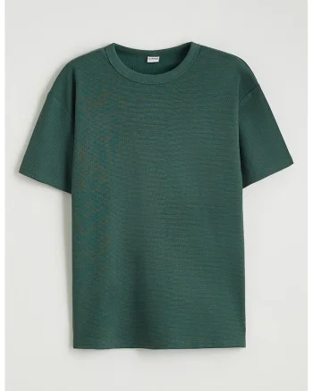 Tricou din amestec de bumbac cu maneci cazute, Verde inchis