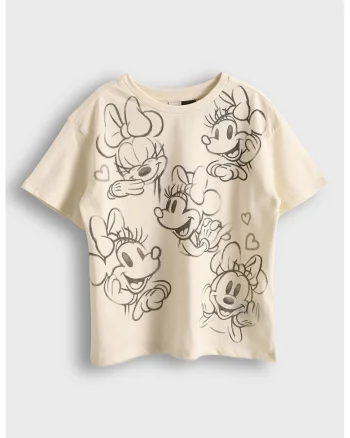 Tricou lejer cu imprimeu cu Minnie Mouse, Negru/Bej deschis