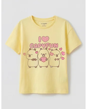 Tricou regular-fit cu design grafic, Galben/Roz