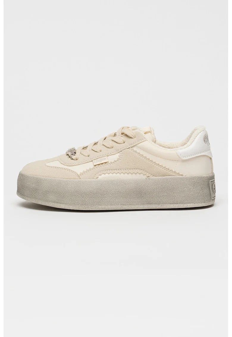 Pantofi sport Cajo low-cut cu straturi exterioare din piele nabuc, Bej/Crem