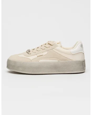 Pantofi sport Cajo low-cut cu straturi exterioare din piele nabuc, Bej/Crem