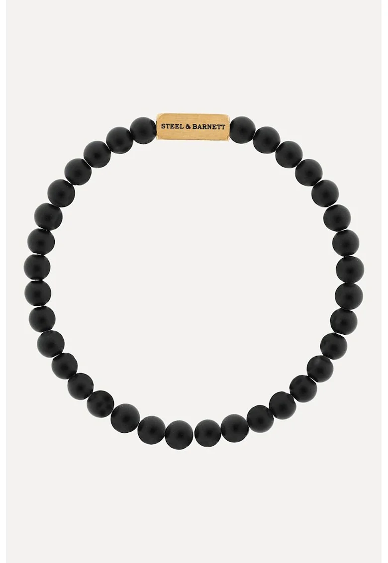 Bratara cu onix si inchidere placata cu 18K, Auriu/Negru