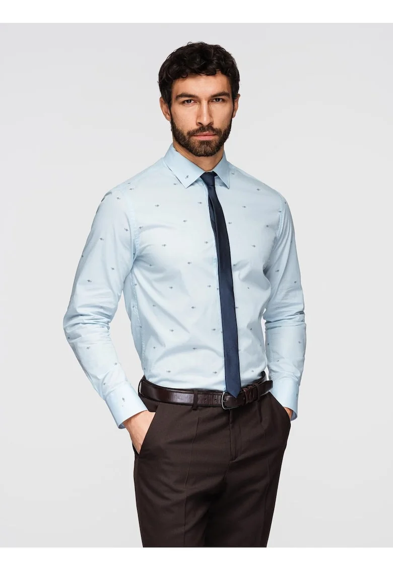 Camasa clasica din bumbac SLIM FIT cu model micro peste  K696, Albastru deschis