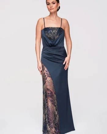 Rochie de seara maxi  LA-OM-DLR291, Albastru inchis
