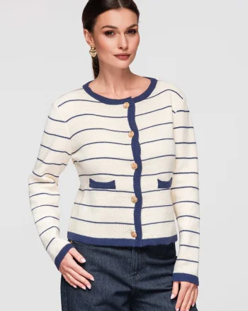 Cardigan din bumbac si acril  OW-SWCD-0101, Albastru inchis