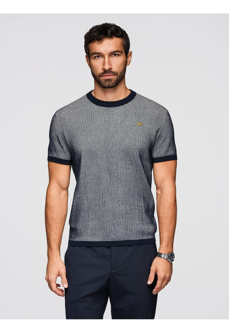 Tricou din bumbac cu tricotaj texturat  OM-TSCT-0265, Albastru inchis