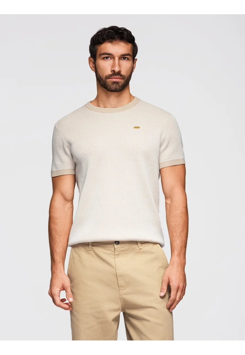 Tricou din bumbac cu tricotaj texturat  OM-TSCT-0265, Bej