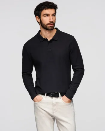 Bluza longsleeve cu guler polo  OM-POBL-0162, Negru