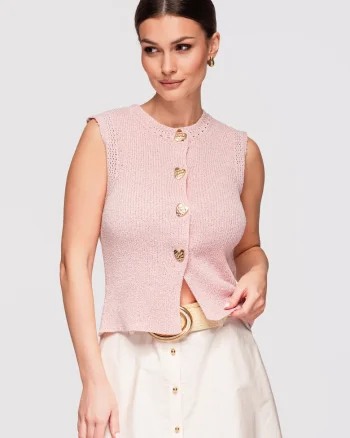 Bluza fara maneci cu amestec de in  OW-TS-E0018, Roz
