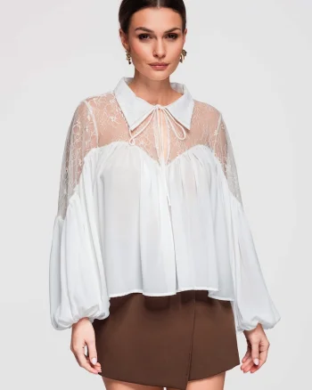 Bluza cu dantela  OW-TS-E0026, Alb
