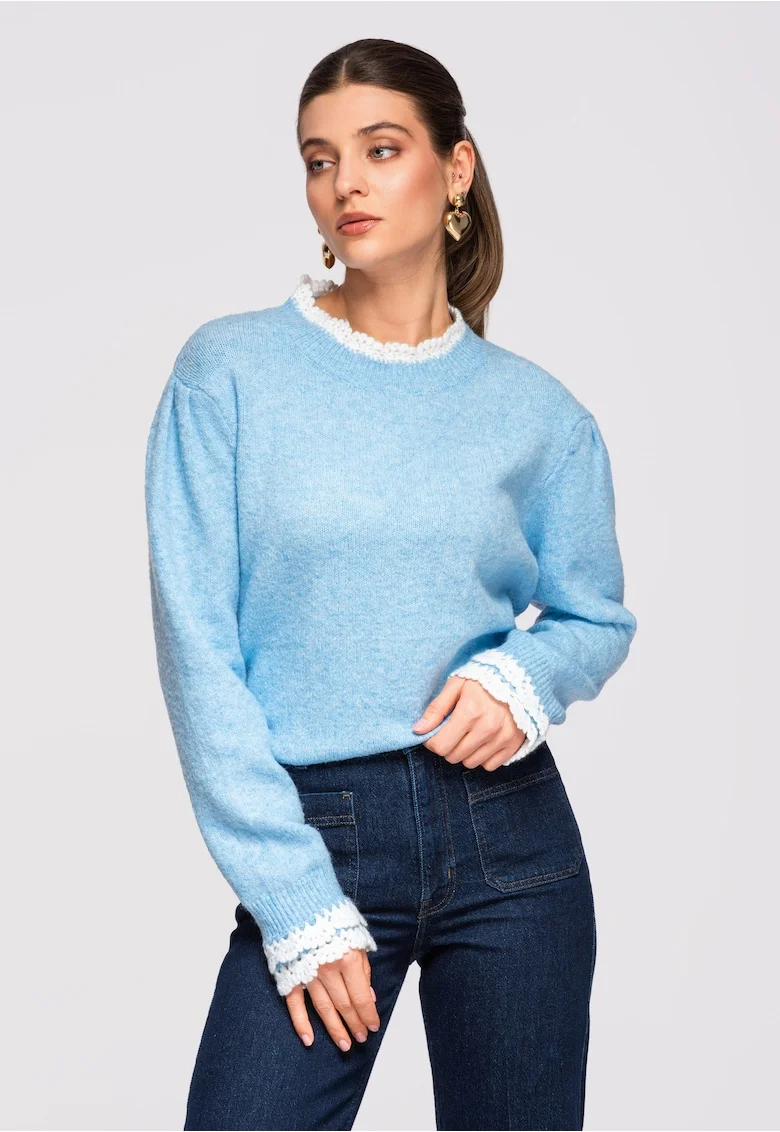 Pulover din amestec de lana  OW-SWSW-0105, Albastru