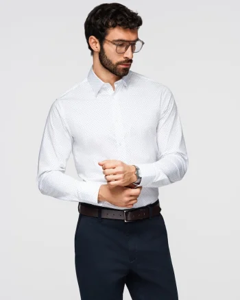 Camasa din bumbac cu modele delicate regular fir  K698, Alb