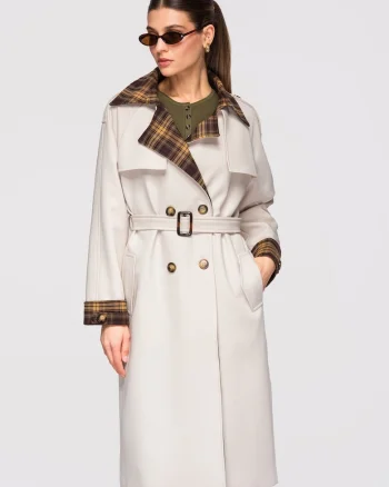 Palton midi trench  OW-COLC-0113, Alb murdar