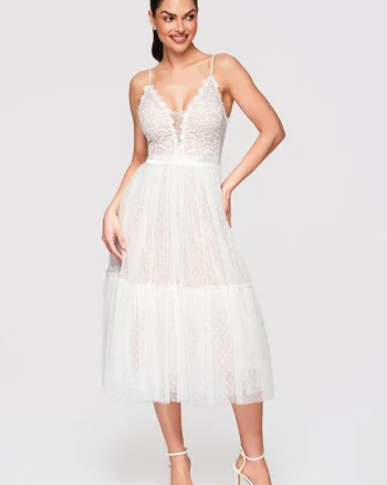 LARICA Rochie midi evazata cu dantela si tul, ideala pentru ocazii speciale, Alb