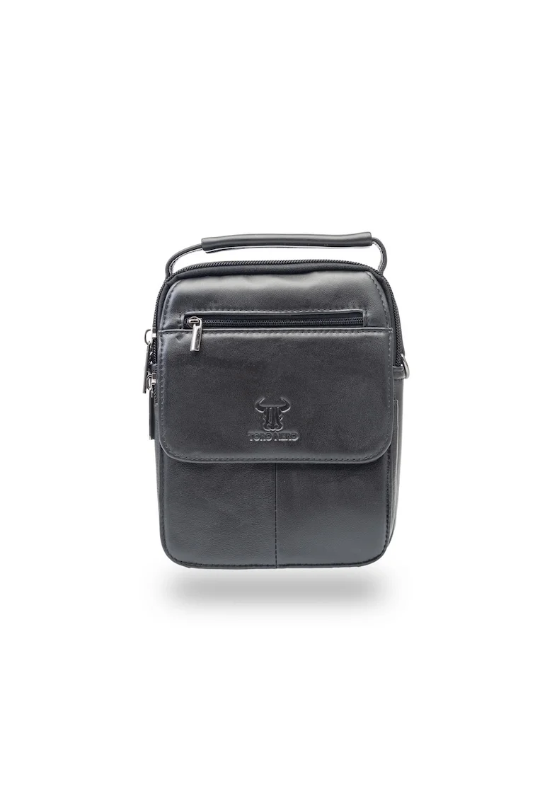 Geanta barbati  Hand Carier, piele naturala neagra, 6 compartimente, pentru tableta 7 inch