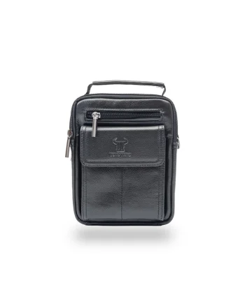 Geanta barbati  Smooth Carier, piele naturala neagra