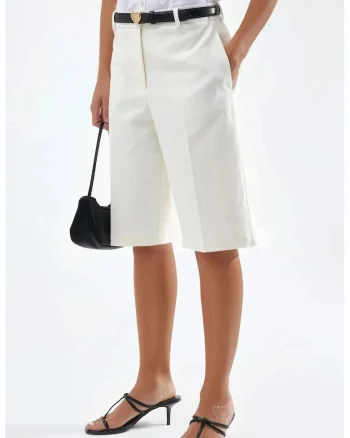 Pantaloni scurti dama,  Textil, Alb
