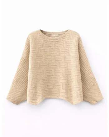 Pulover dama,  supradimensionat, texturat, bej natural, One Size