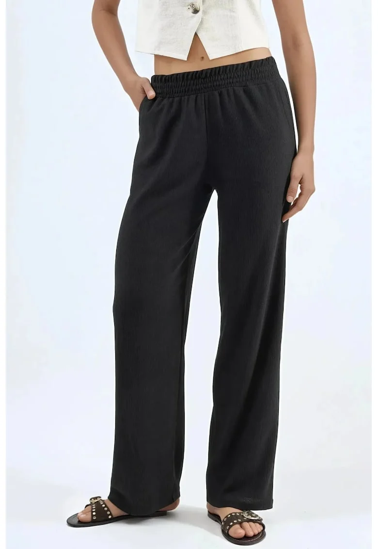 Pantaloni dama,  Colectia Ellie, texturati, negru, textil