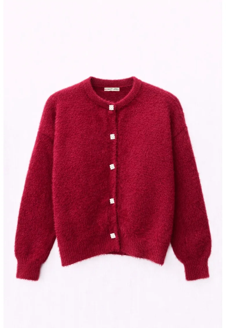 Cardigan dama,  supradimensionat, texturat, rosu visiniu, 100% poliester, One Size