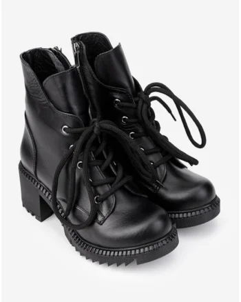 Botine dama din piele naturala, culoare neagra, Negru