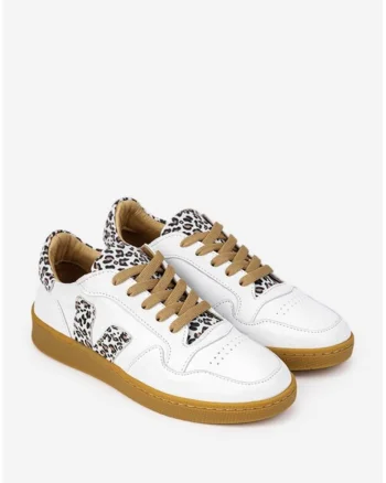 Pantofi dama  albi din piele naturala cu detalii animal print