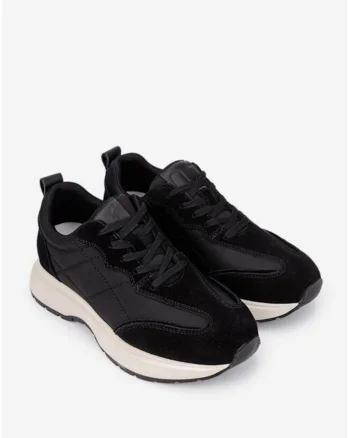 Pantofi dama  negri din piele intoarsa si material textil