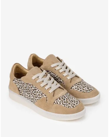 Pantofi dama  bej din piele intoarsa cu detalii animal print