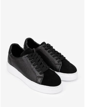 Pantofi barbati  piele texturata, insertie piele intoarsa, negru, marimea