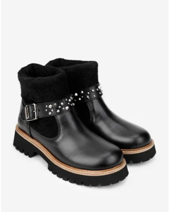 Ghete dama  negre din piele naturala si material textil
