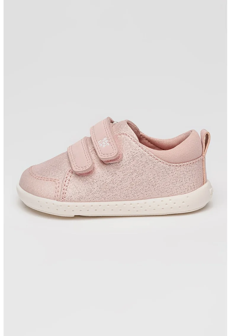 Pantofi sport cu velcro si aspect stralucitor, Roz deschis