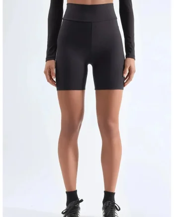 Pantaloni scurti,  talie inalta, negru, poliester,